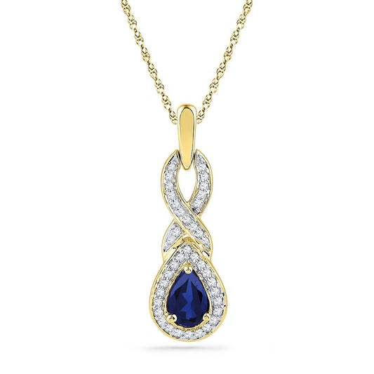 10k Yellow Gold Pear Created Blue Sapphire Solitaire Pendant 2/3 Cttw