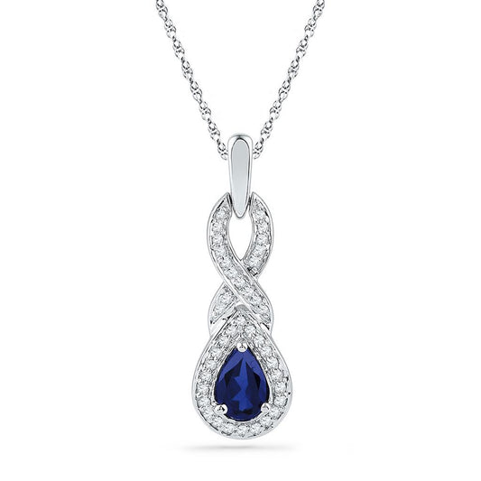 14k White Gold Pear Created Blue Sapphire Solitaire Pendant 5/8 Cttw