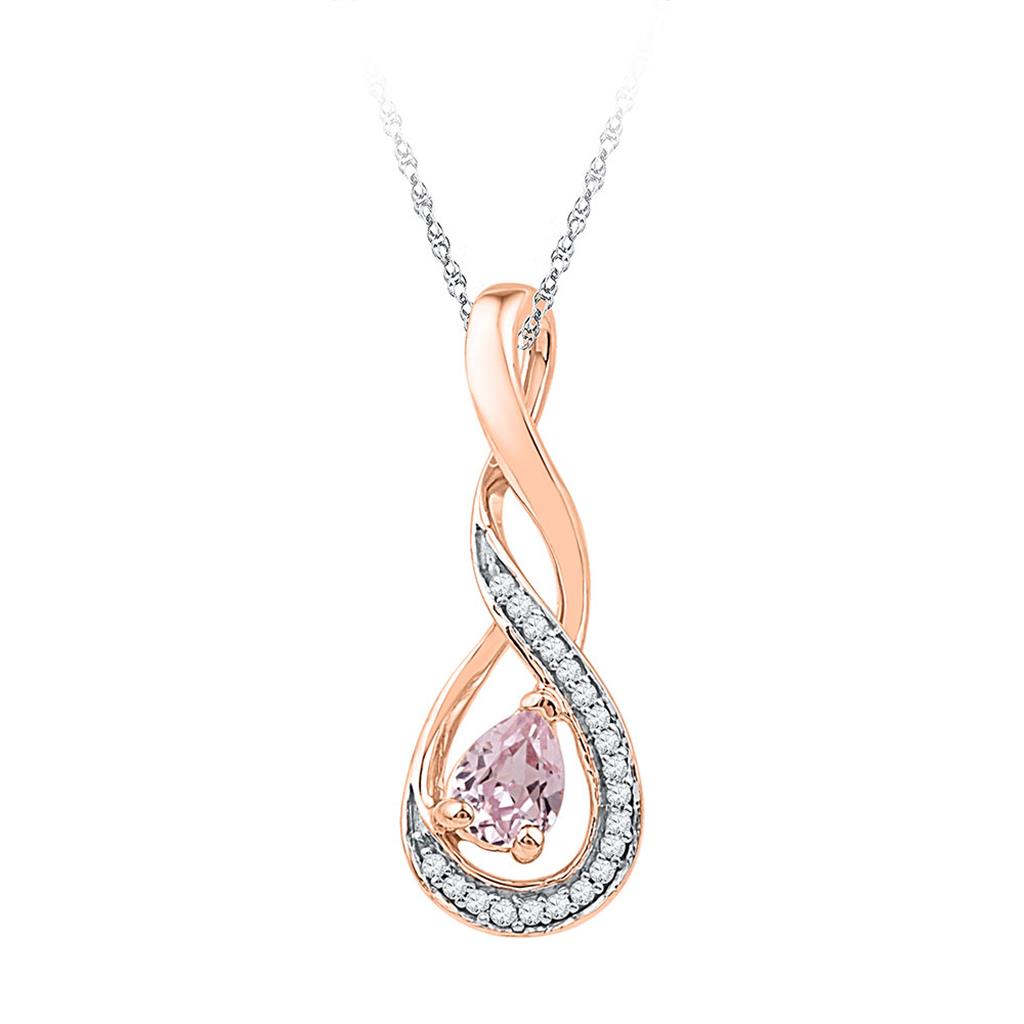 10k Rose Gold Round Created Morganite Teardrop Pendant 1/3 Cttw