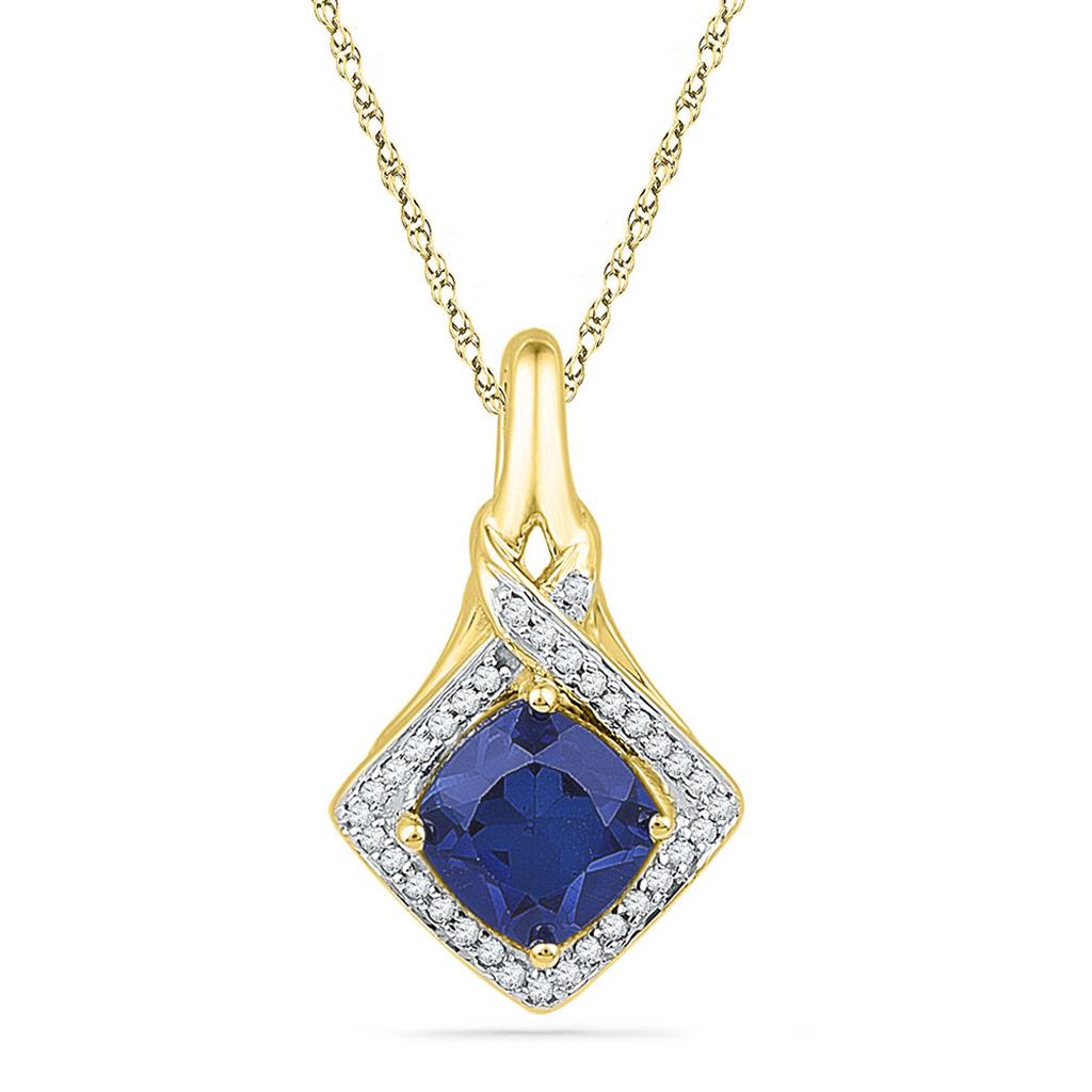 10k Yellow Gold Round Created Blue Sapphire Solitaire Pendant 1-5/8 Cttw