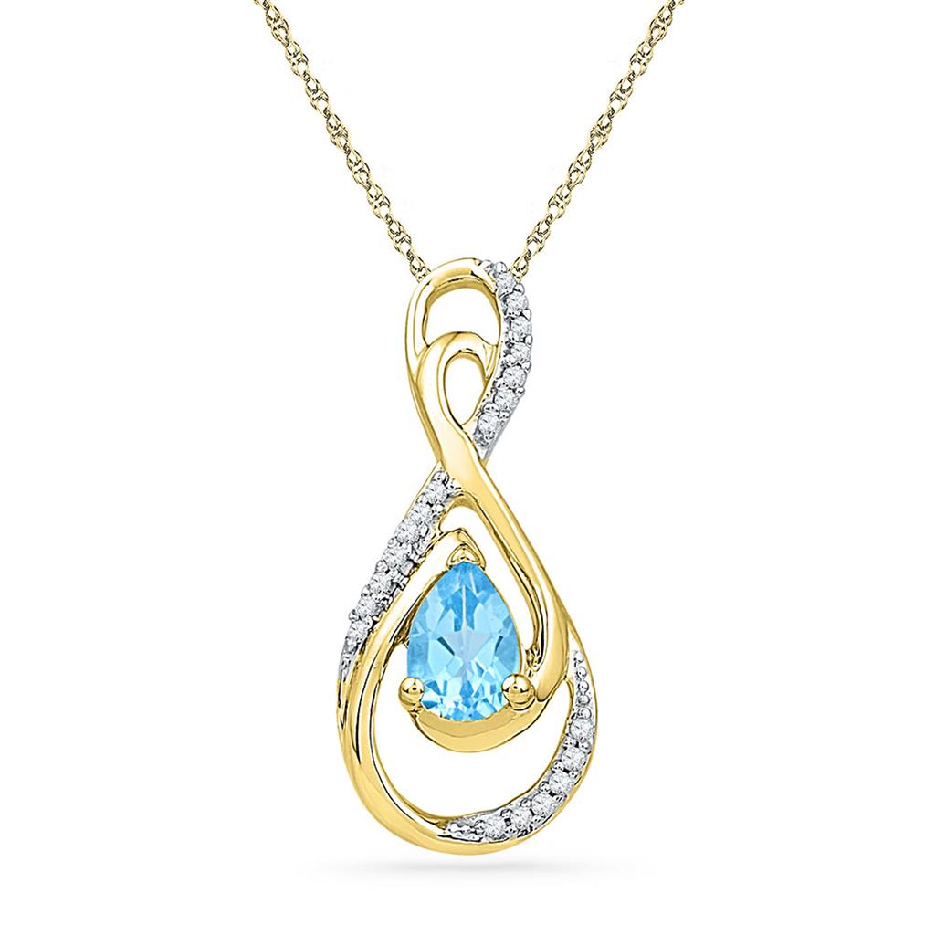 10k Yellow Gold Oval Created Blue Topaz Solitaire Pendant 3/4 Cttw