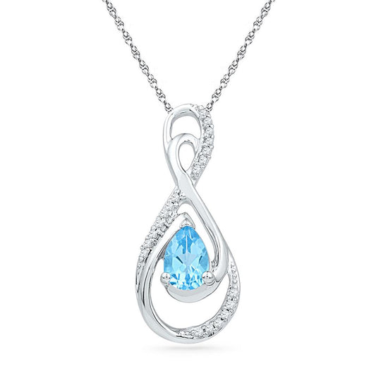 14k White Gold Oval Created Blue Topaz Solitaire Pendant 3/4 Cttw