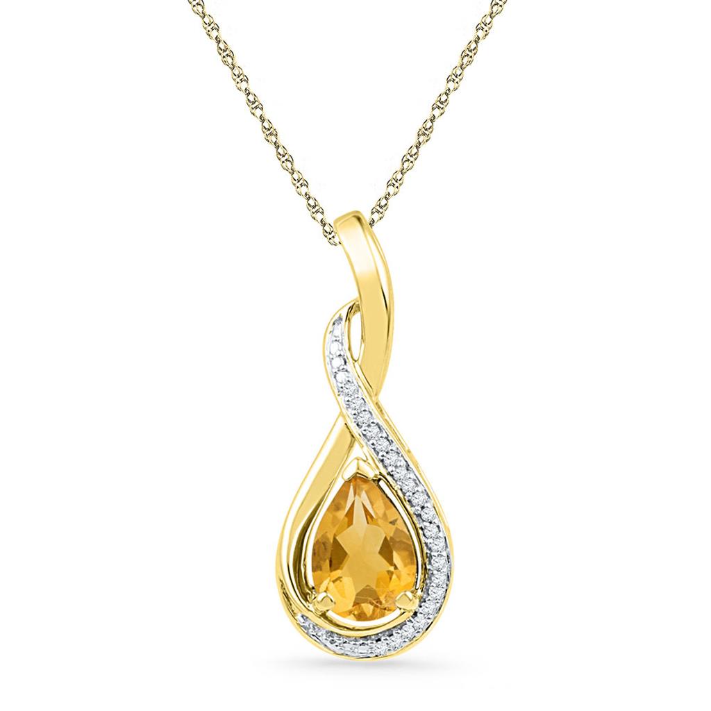 10k Yellow Gold Pear Created Citrine Solitaire Diamond Pendant 1 Cttw