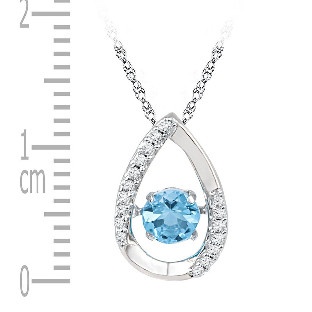 14k White Gold Round Created Blue Topaz Solitaire Pendant 3/4 Cttw