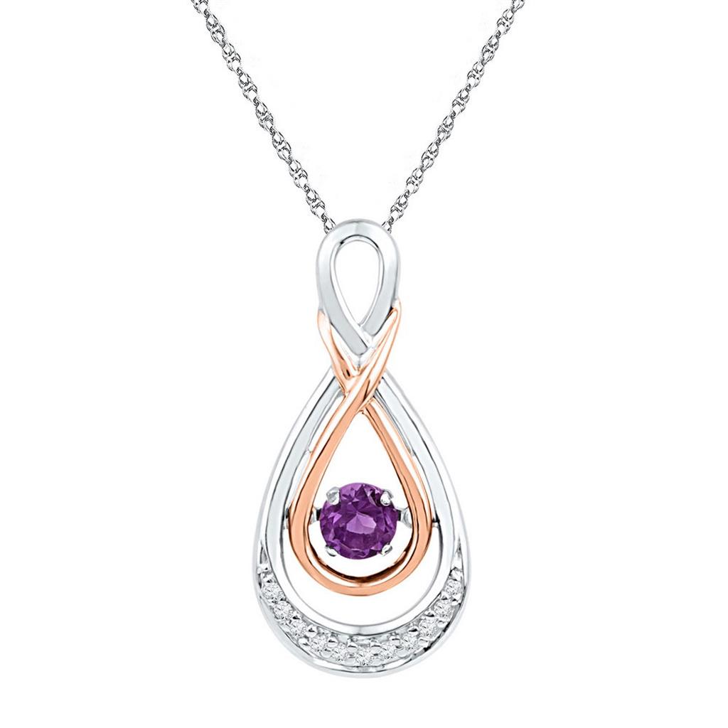 10k Two-tone Gold Round Created Amethyst Teardrop Pendant 1/4 Cttw