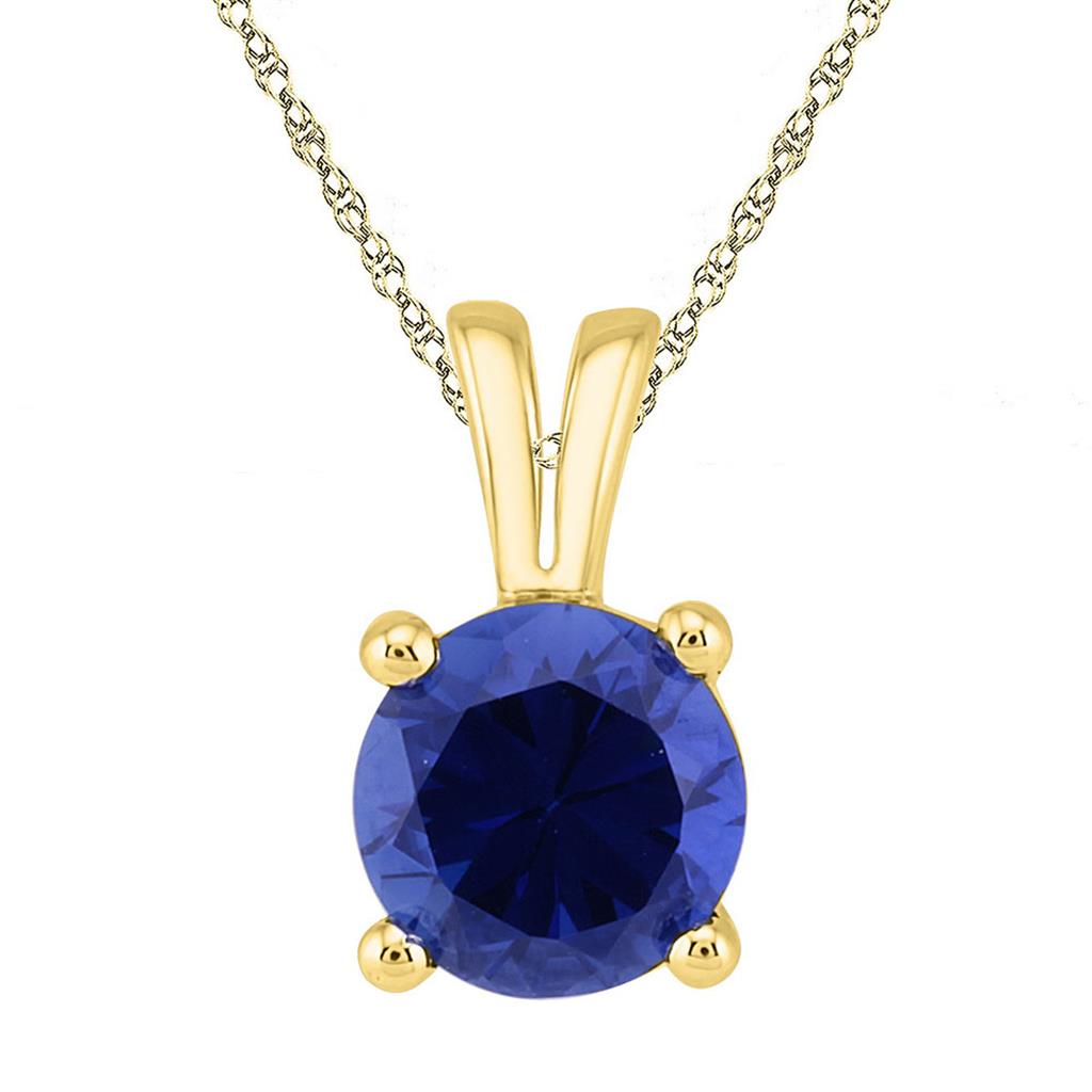 10k Yellow Gold Round Created Blue Sapphire Solitaire Pendant 1-1/3 Cttw