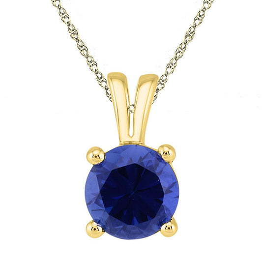 10k Yellow Gold Round Created Blue Sapphire Solitaire Pendant 1-1/3 Cttw