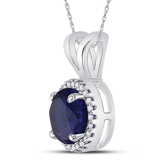 14k White Gold Round Created Blue Sapphire Solitaire Pendant 1 Cttw