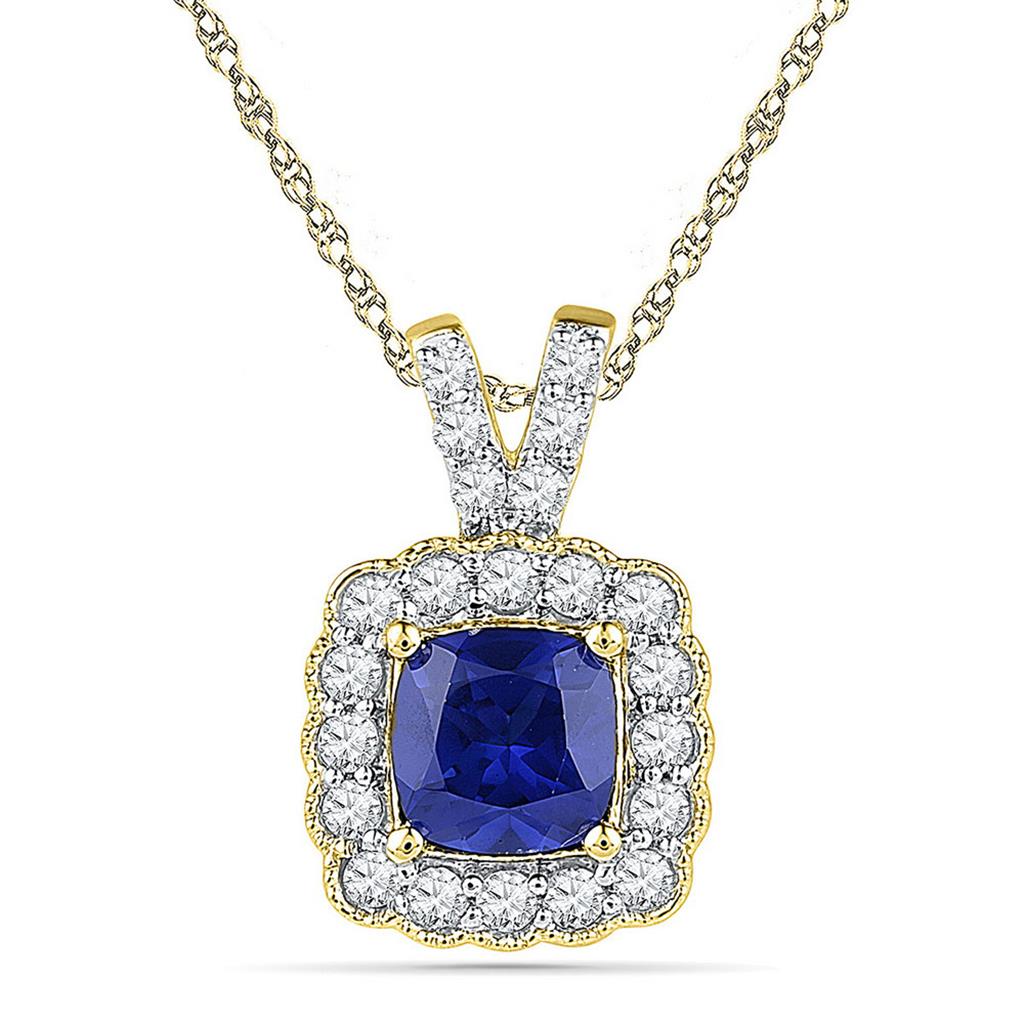 10k Yellow Gold Round Created Blue Sapphire Solitaire Pendant 3-1/2 Cttw