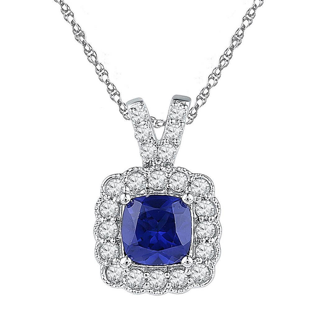 14k White Gold Round Created Blue Sapphire Solitaire Pendant 3-1/2 Cttw