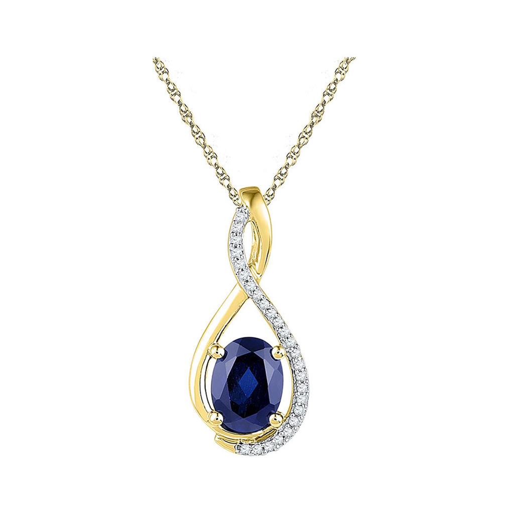 10k Yellow Gold Oval Created Blue Sapphire Solitaire Pendant 1-3/4 Cttw