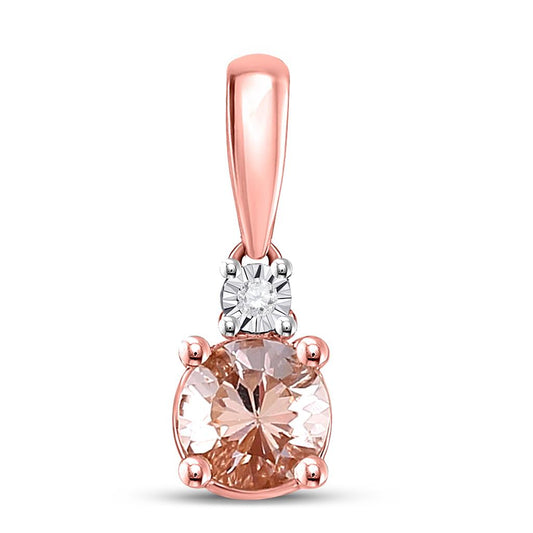 10k Rose Gold Round Created Morganite Solitaire Pendant 5/8 Cttw