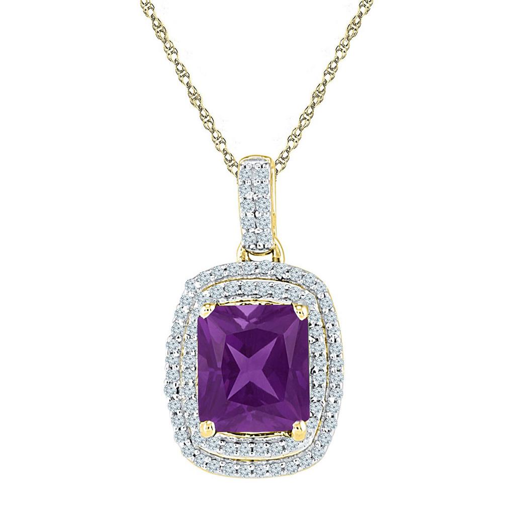 10k Yellow Gold Radiant Created Amethyst Solitaire Diamond Pendant 2-3/4 Cttw