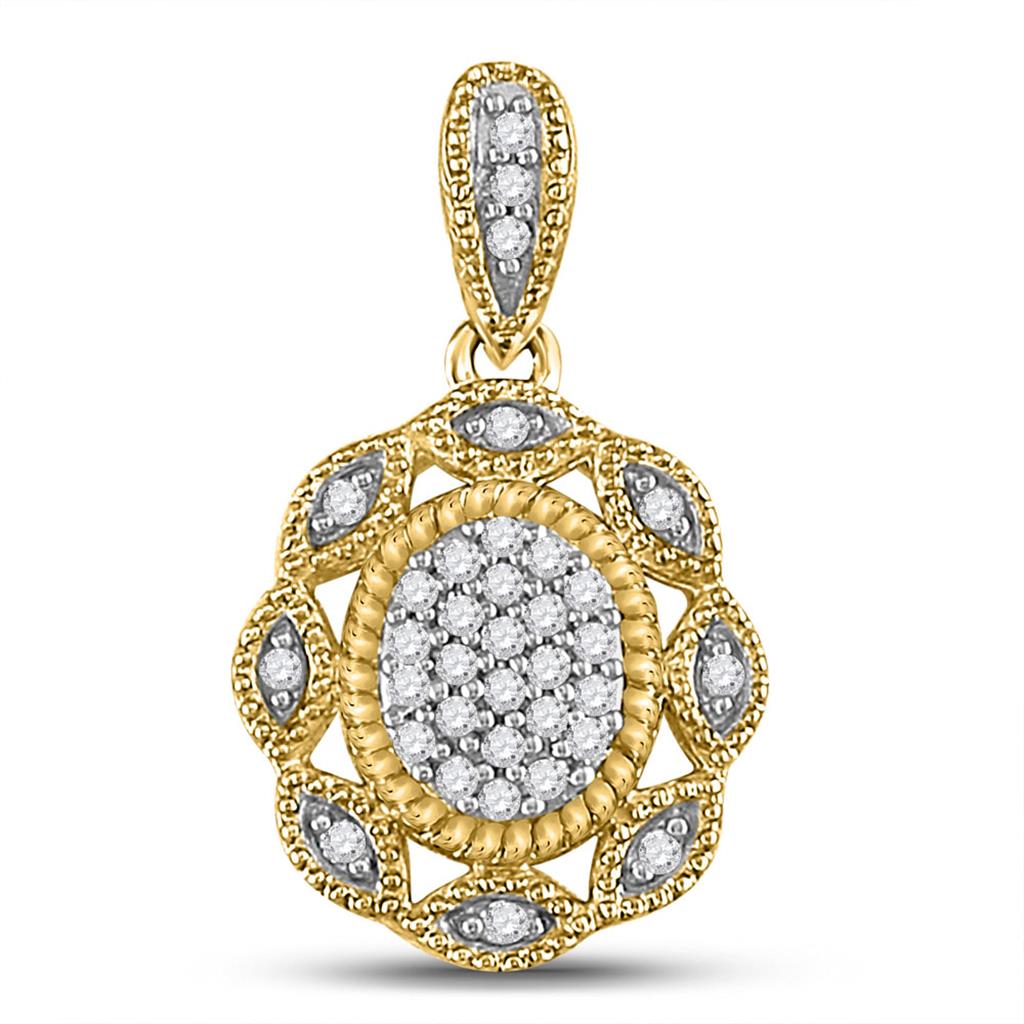 10k Yellow Gold Round Diamond Oval Cluster Pendant 1/10 Cttw