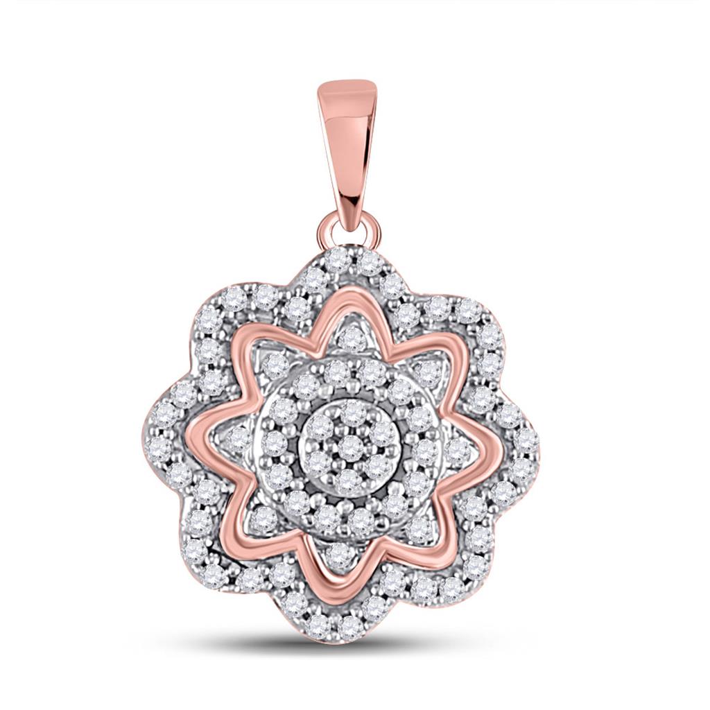 10k Rose Gold Round Diamond Flower Cluster Pendant 1/5 Cttw