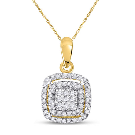 10k Yellow Gold Round Diamond Square Frame Cluster Pendant 1/4 Cttw