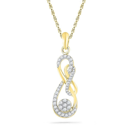 10k Yellow Gold Round Diamond Infinity Nested Cluster Pendant 1/4 Cttw