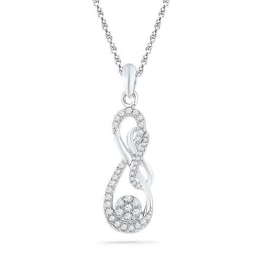 14k White Gold Round Diamond Infinity Nested Cluster Pendant 1/4 Cttw