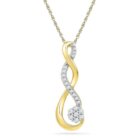 10k Yellow Gold Round Diamond Infinity Cluster Pendant 1/6 Cttw