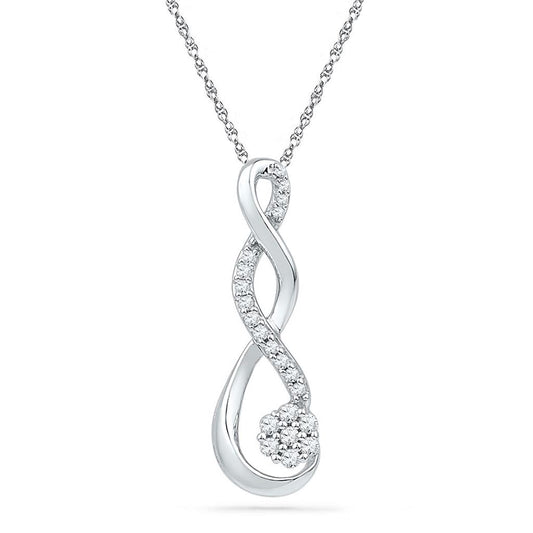 14k White Gold Round Diamond Infinity Cluster Pendant 1/6 Cttw