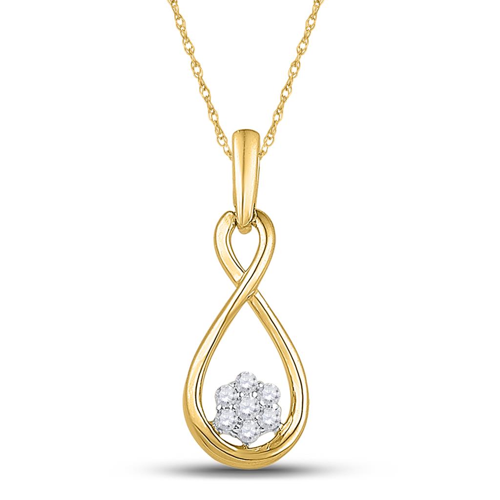 10k Yellow Gold Round Diamond Infinity Cluster Pendant 1/8 Cttw