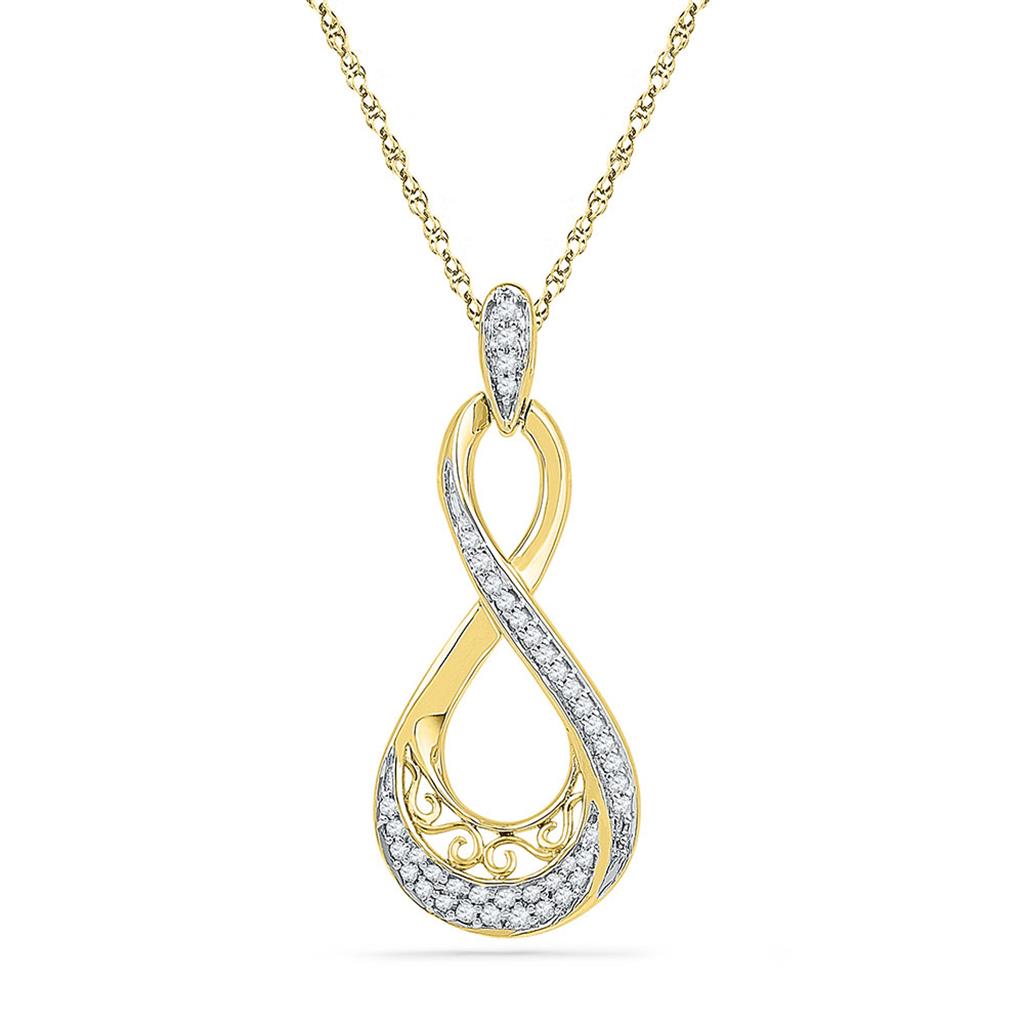 10k Yellow Gold Round Diamond Teardrop Pendant 1/5 Cttw