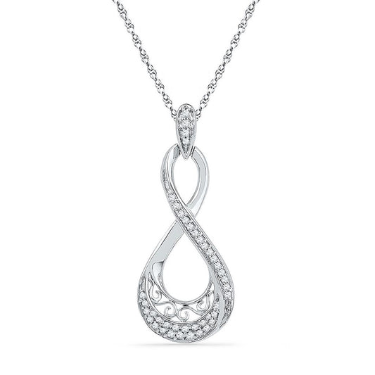 14k White Gold Round Diamond Teardrop Pendant 1/5 Cttw