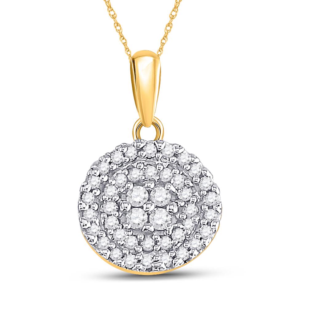 10k Yellow Gold Round Diamond Circle Cluster Pendant 1/4 Cttw