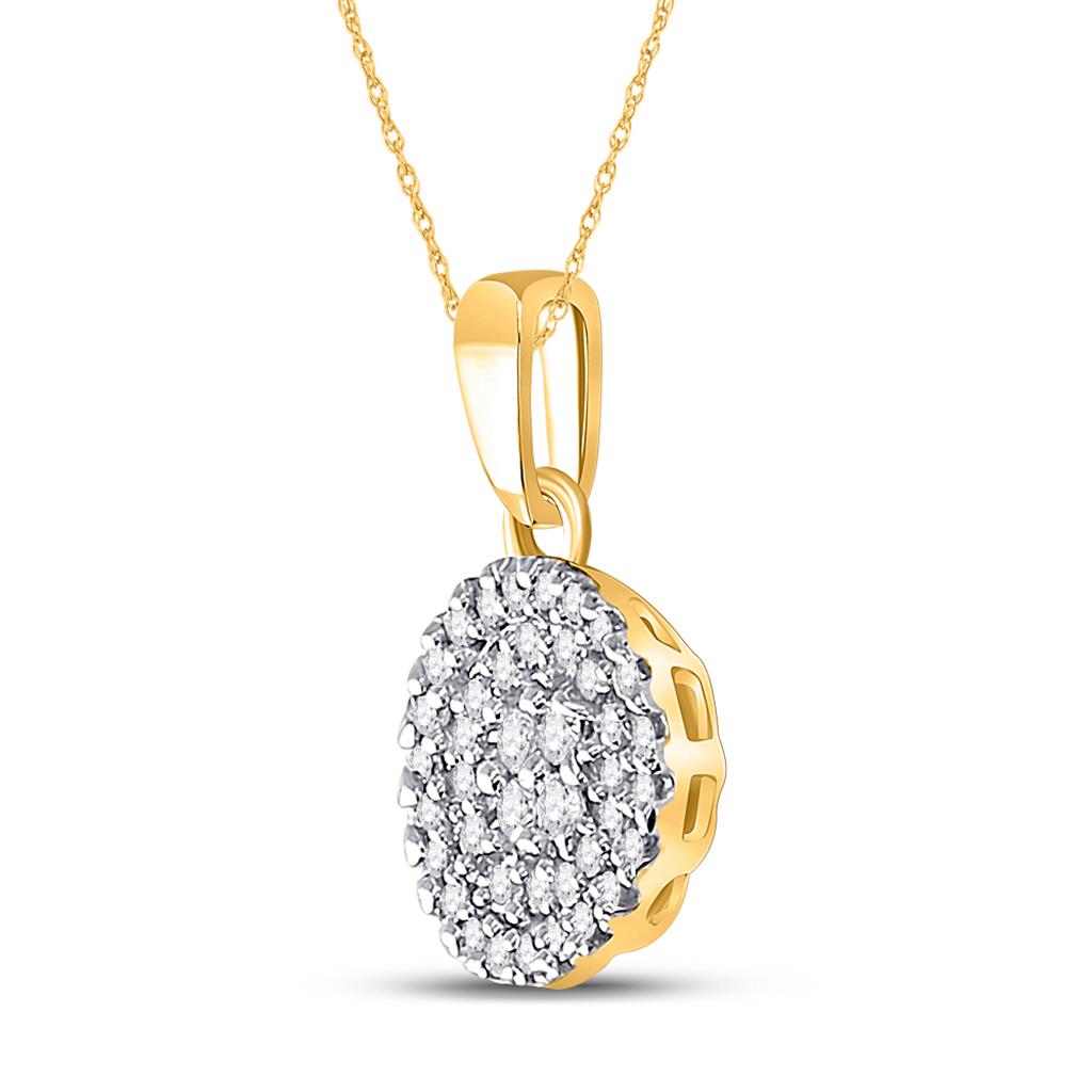 10k Yellow Gold Round Diamond Circle Cluster Pendant 1/4 Cttw