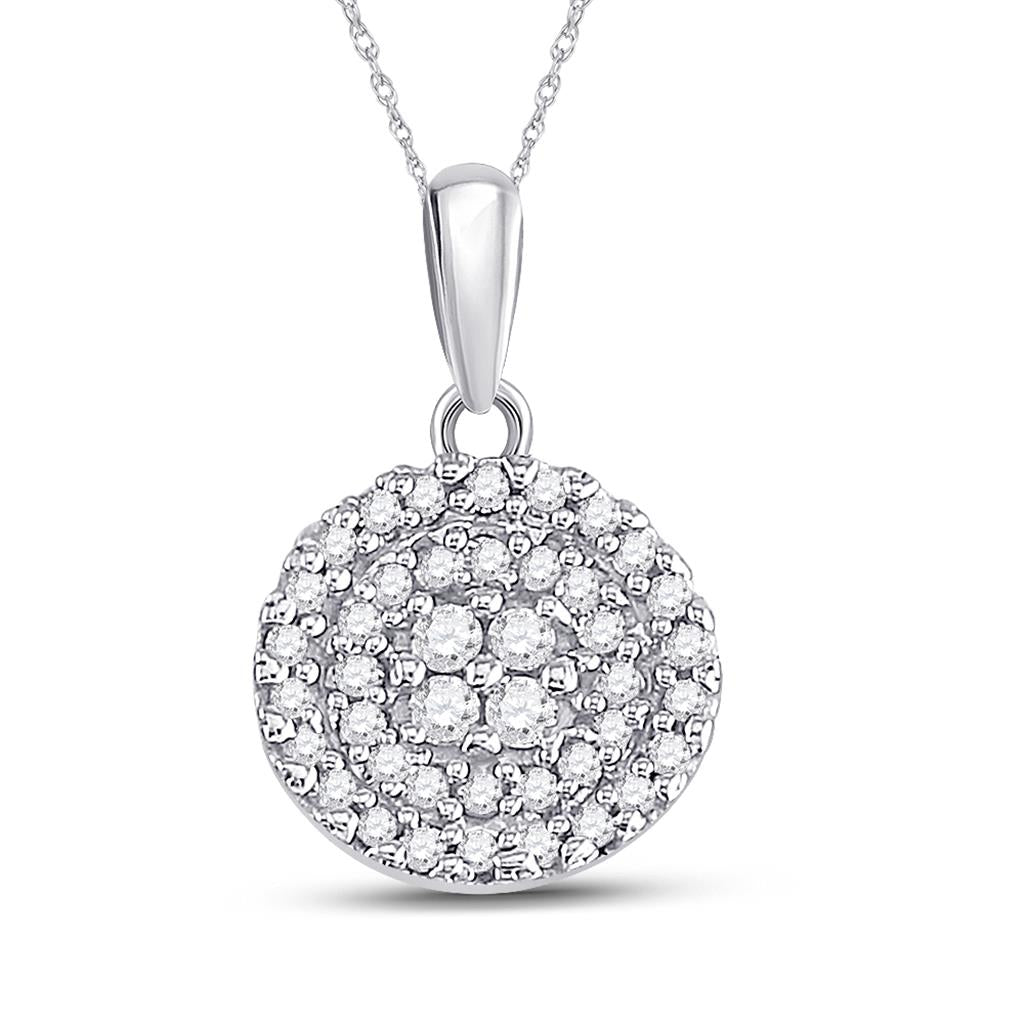 14k White Gold Round Diamond Circle Cluster Pendant 1/4 Cttw