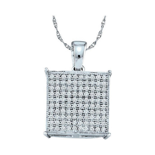 14k White Gold Round Diamond Square Cluster Pendant 1/3 Cttw