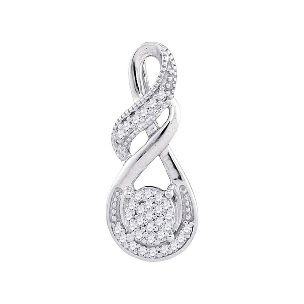 14k White Gold Round Diamond Cluster Teardrop Pendant 1/12 Cttw