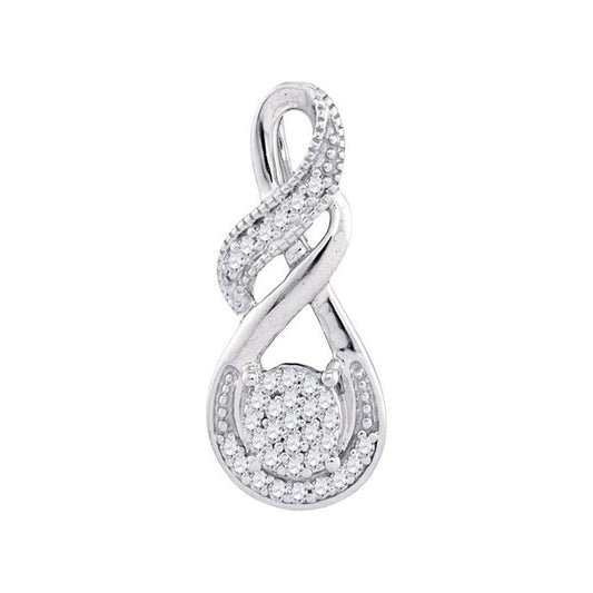 14k White Gold Round Diamond Cluster Teardrop Pendant 1/12 Cttw