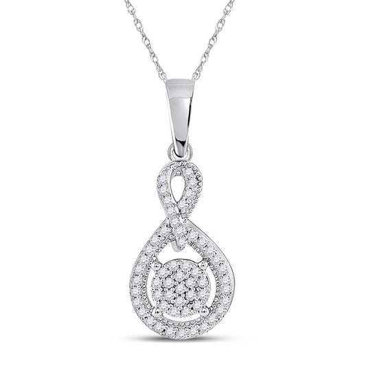 14k White Gold Round Diamond Fashion Cluster Pendant 1/6 Cttw