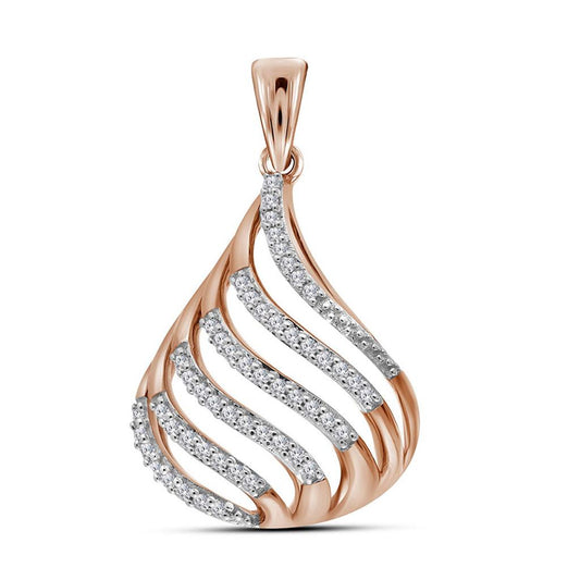 10k Rose Gold Round Diamond Cascading Strand Teardrop Pendant 1/6 Cttw