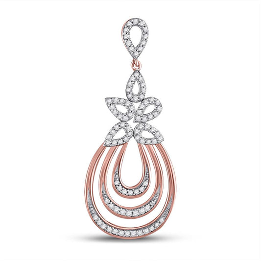 10k Rose Gold Round Diamond Nested Teardrop Pendant 1/4 Cttw