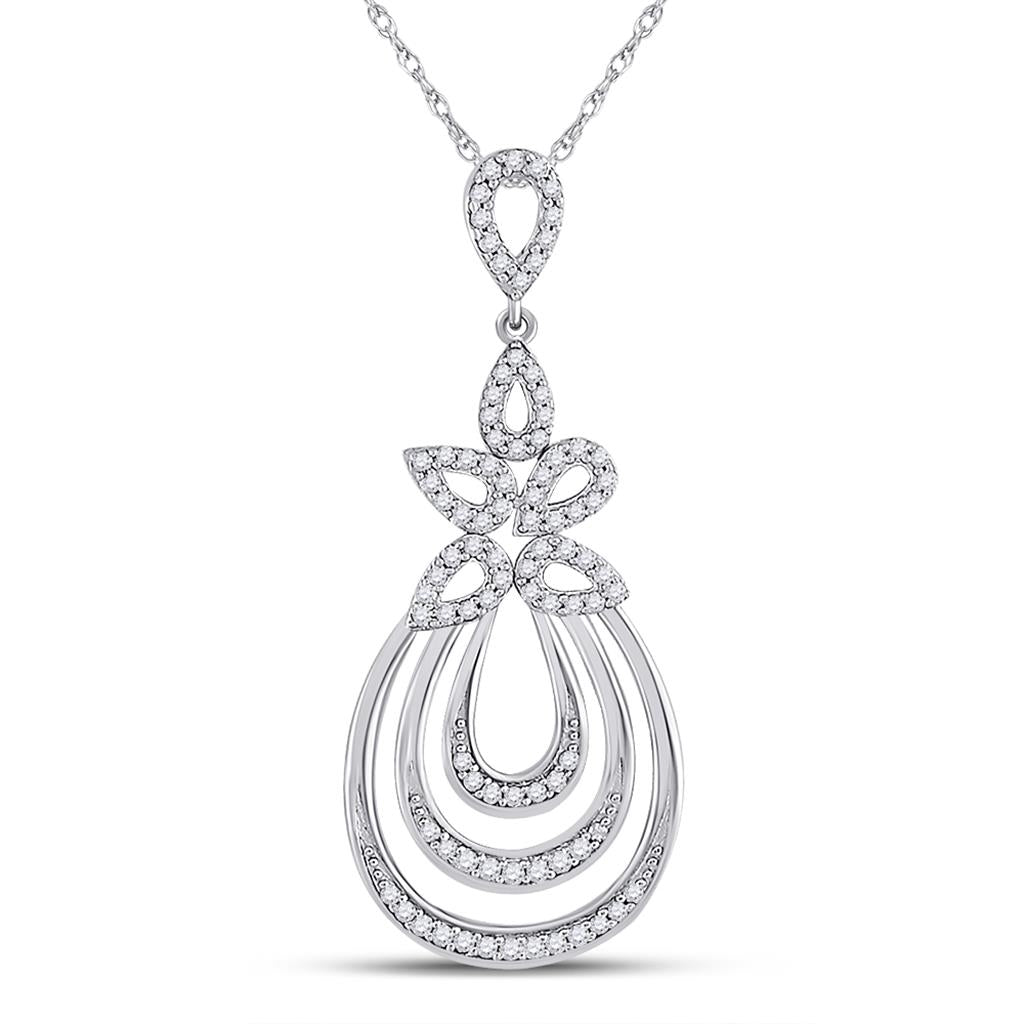 14k White Gold Round Diamond Nested Teardrop Pendant 1/4 Cttw