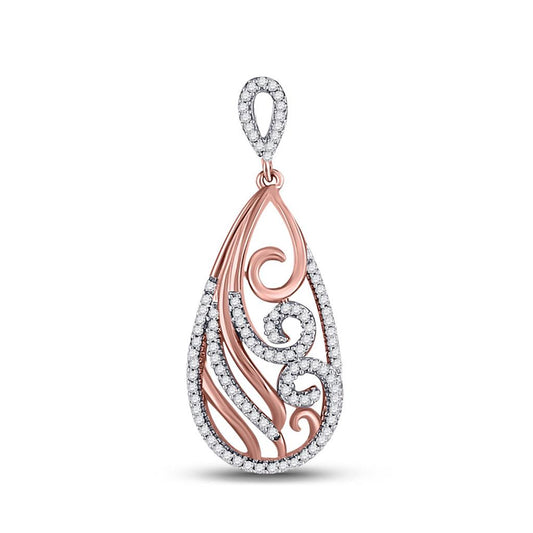 10k Rose Gold Round Diamond Curl Teardrop Pendant 1/4 Cttw