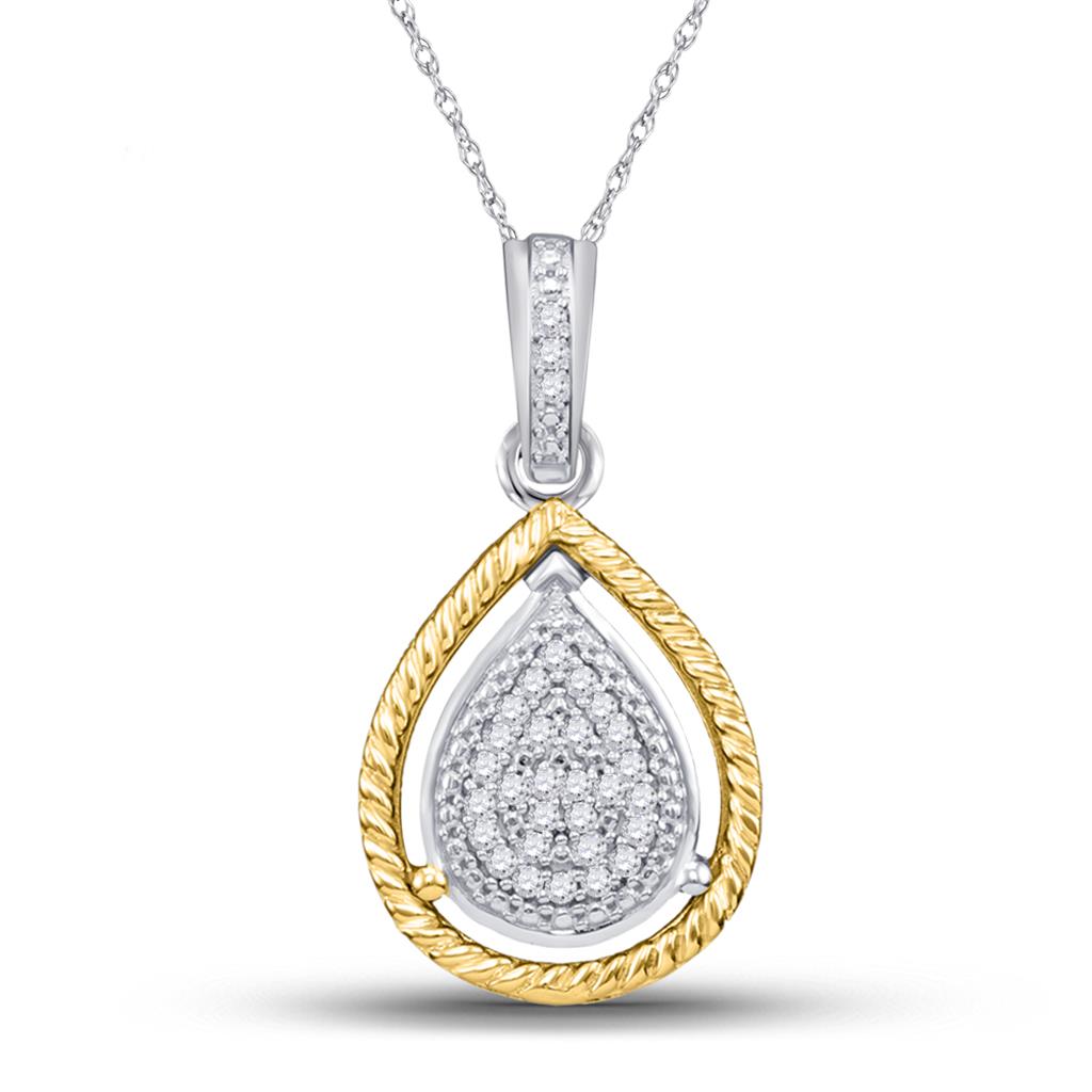 10k Two-tone Gold Round Diamond Teardrop Pendant 1/12 Cttw