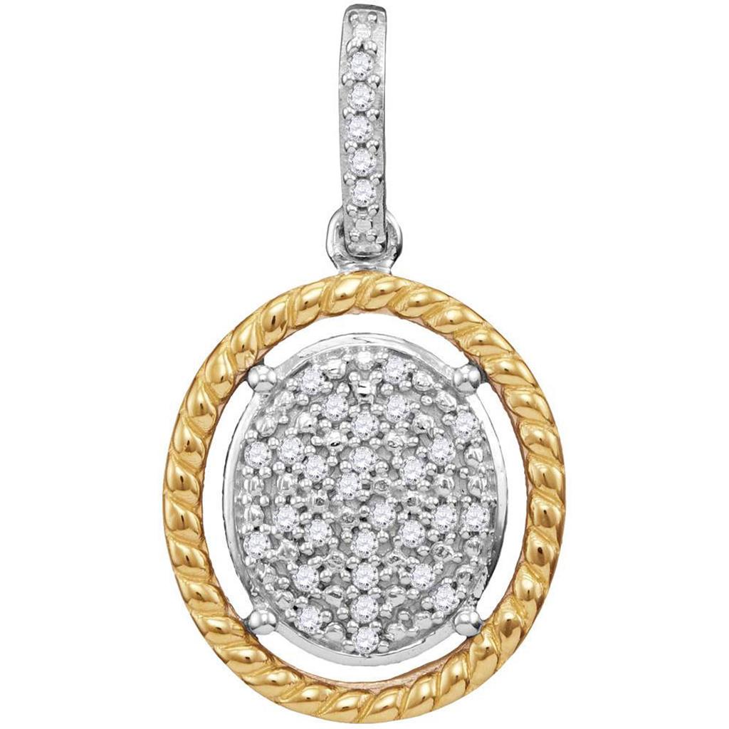 10k Two-tone Gold Diamond Oval Cluster Rope Frame Pendant 1/12 Cttw