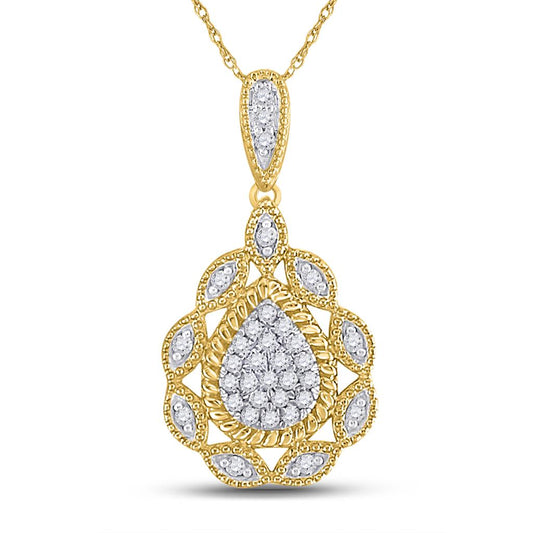 10k Yellow Gold Round Diamond Teardrop Pendant 1/8 Cttw