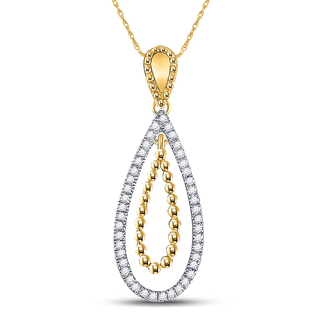 10k Yellow Gold Round Diamond Beaded Dangle Teardrop Pendant 1/10 Cttw