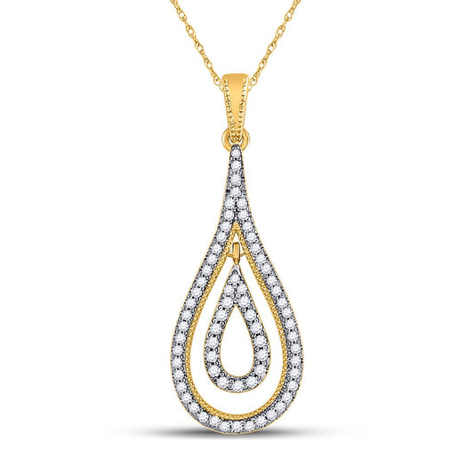 10k Yellow Gold Round Diamond Double Nested Teardrop Pendant 1/4 Cttw