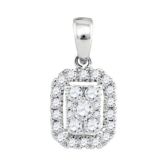 14k White Gold Round Diamond Cluster Pendant 1/3 Cttw