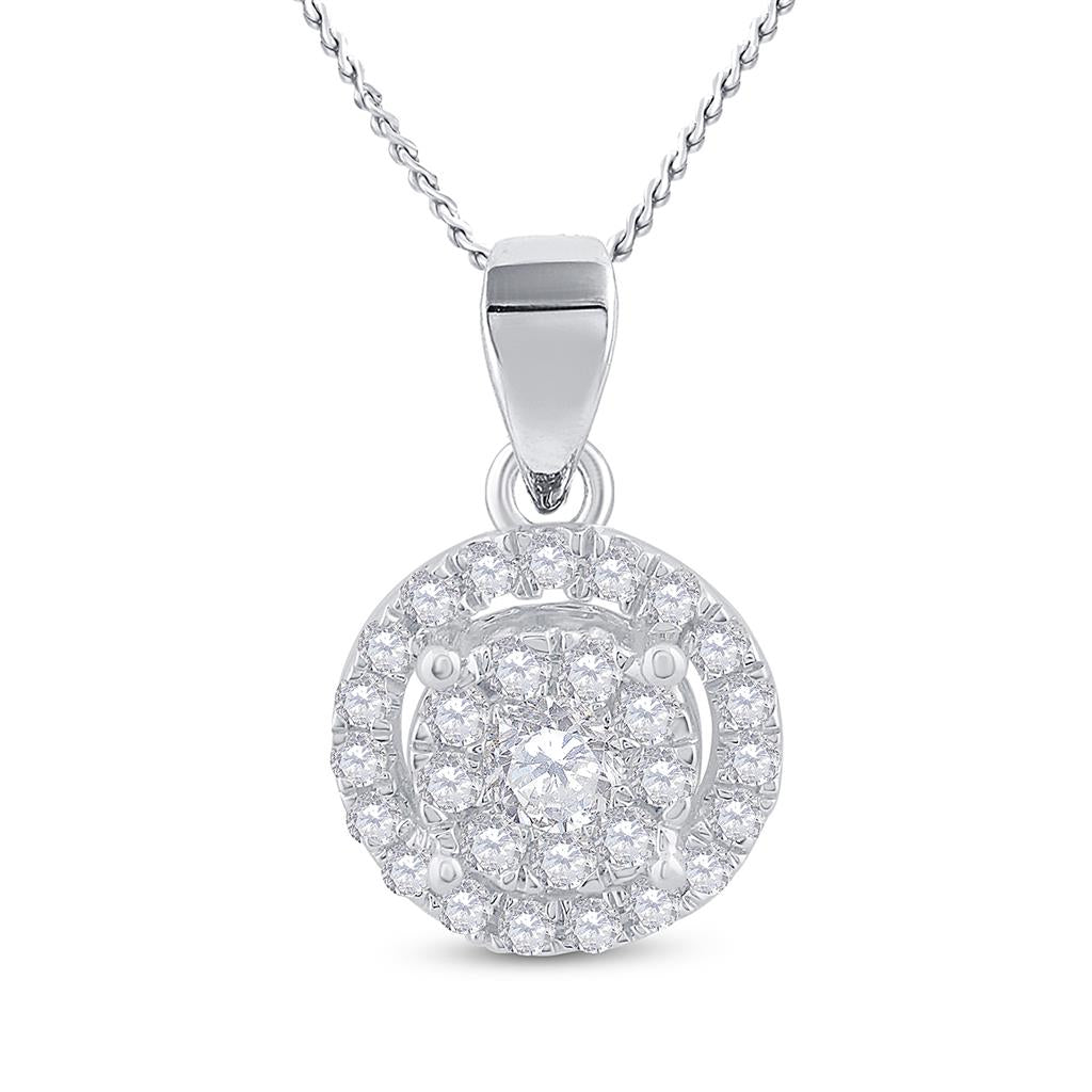 14k White Gold Round Diamond Concentric Circle Frame Cluster Pendant 1/3 Cttw