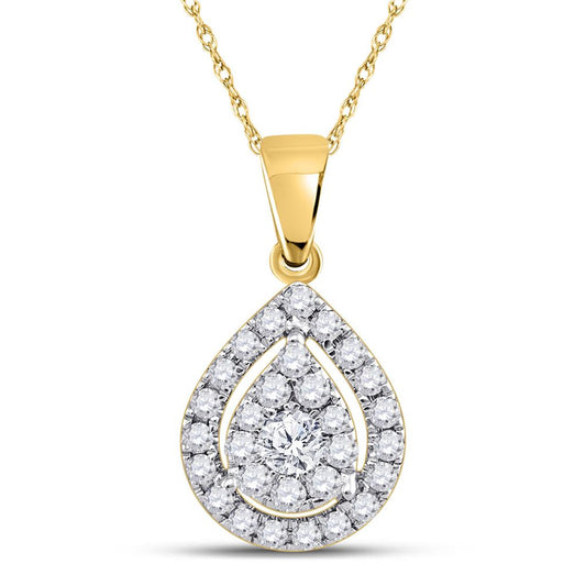 14k White Gold Round Diamond Teardrop Pendant 1/3 Cttw