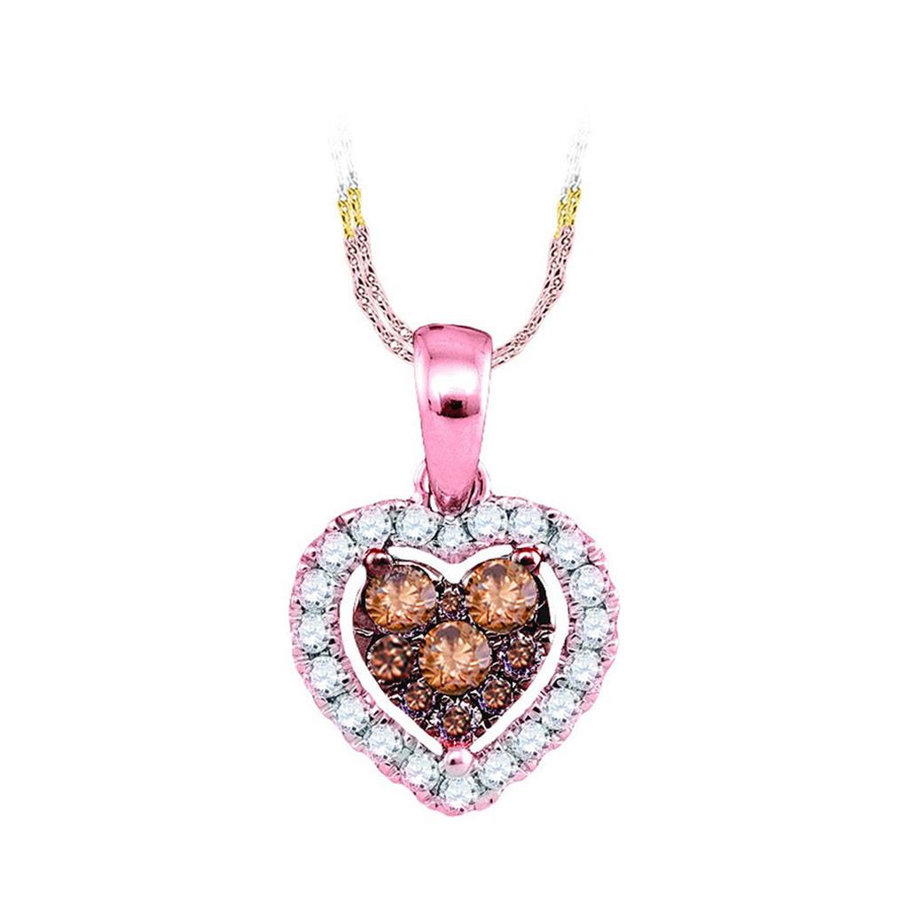 14k Rose Gold Brown Diamond Frame Heart Cluster Pendant 1/3 Cttw