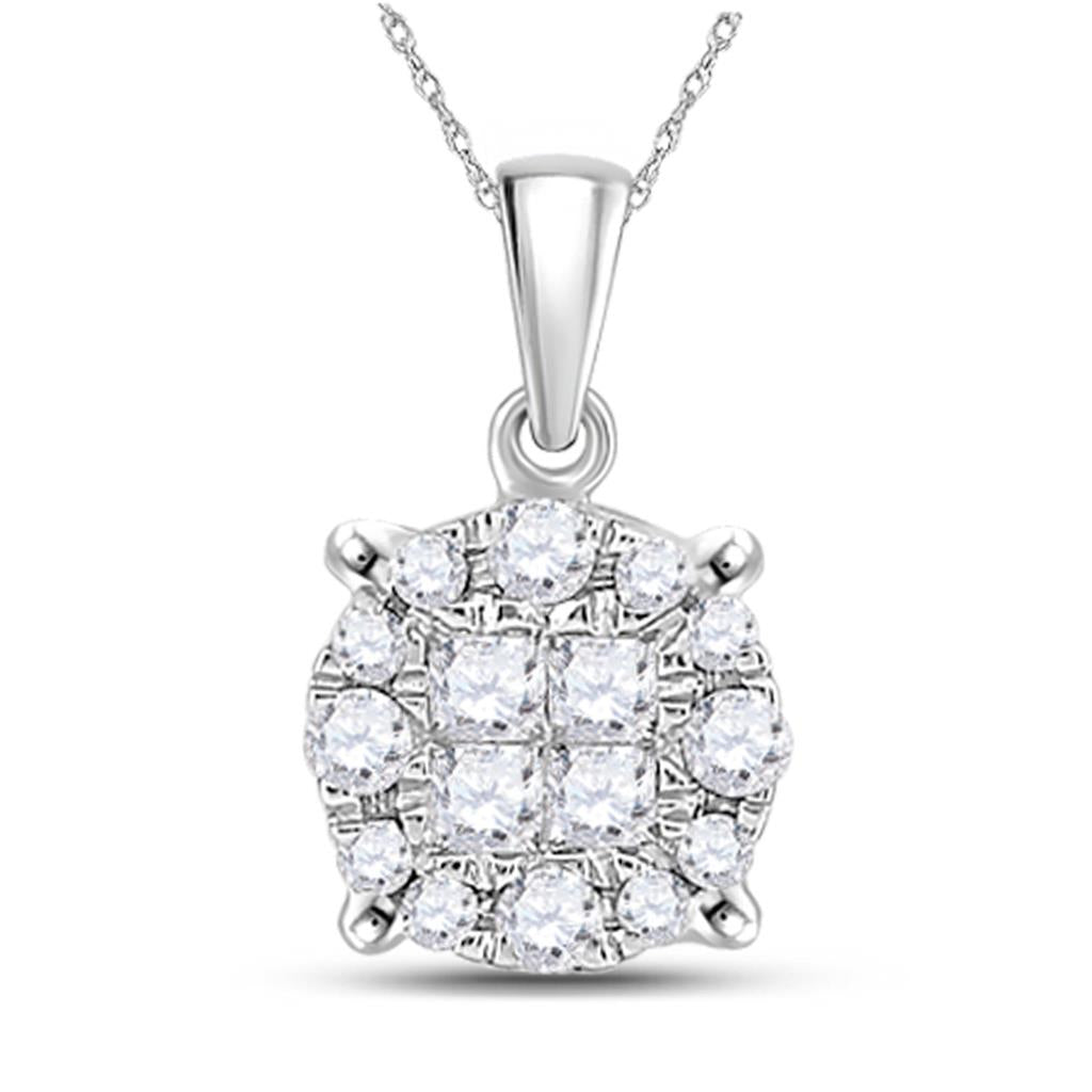 14k White Gold Princess Diamond Fashion Cluster Pendant 1/6 Cttw