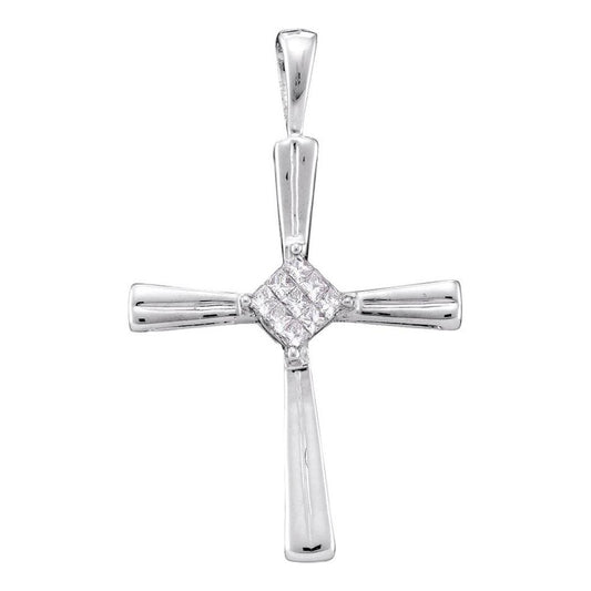 14k White Gold Princess Diamond Cross Pendant 1/10 Cttw