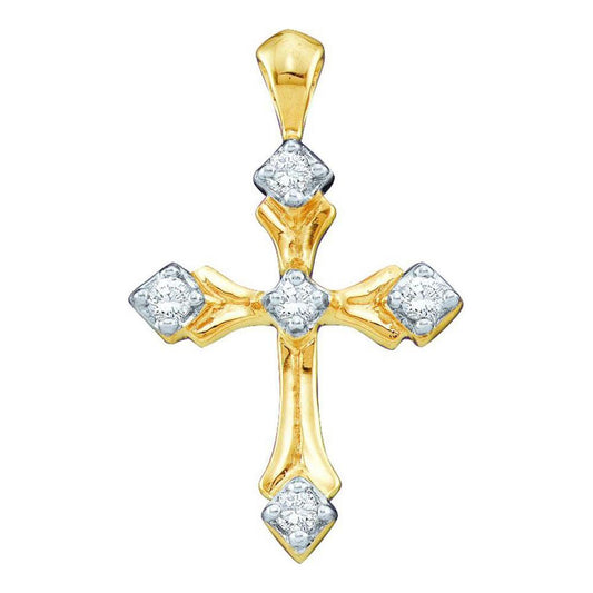 10k Yellow Gold Round Diamond Cross Pendant 1/10 Cttw